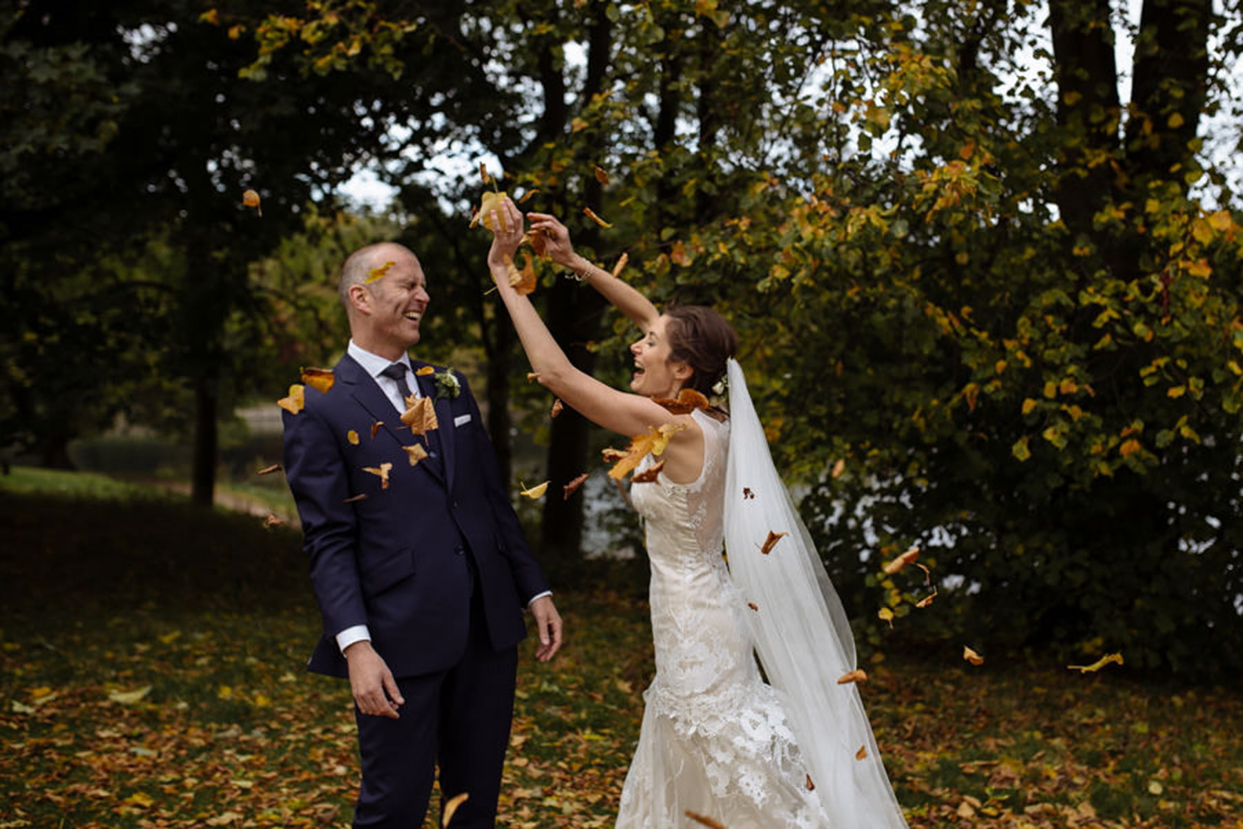 autumn wedding portrait in roundhay park leeds mansion wedding photographer