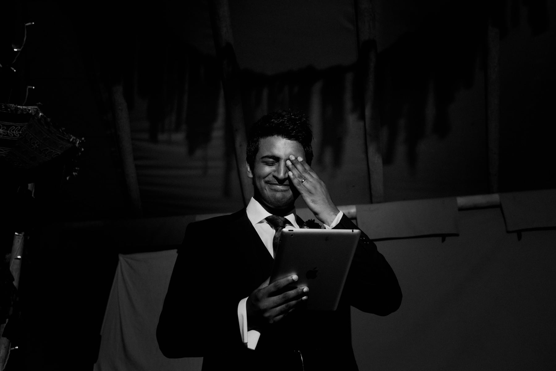 groom crying during speeches at taitlands yorkshire wedding photographer