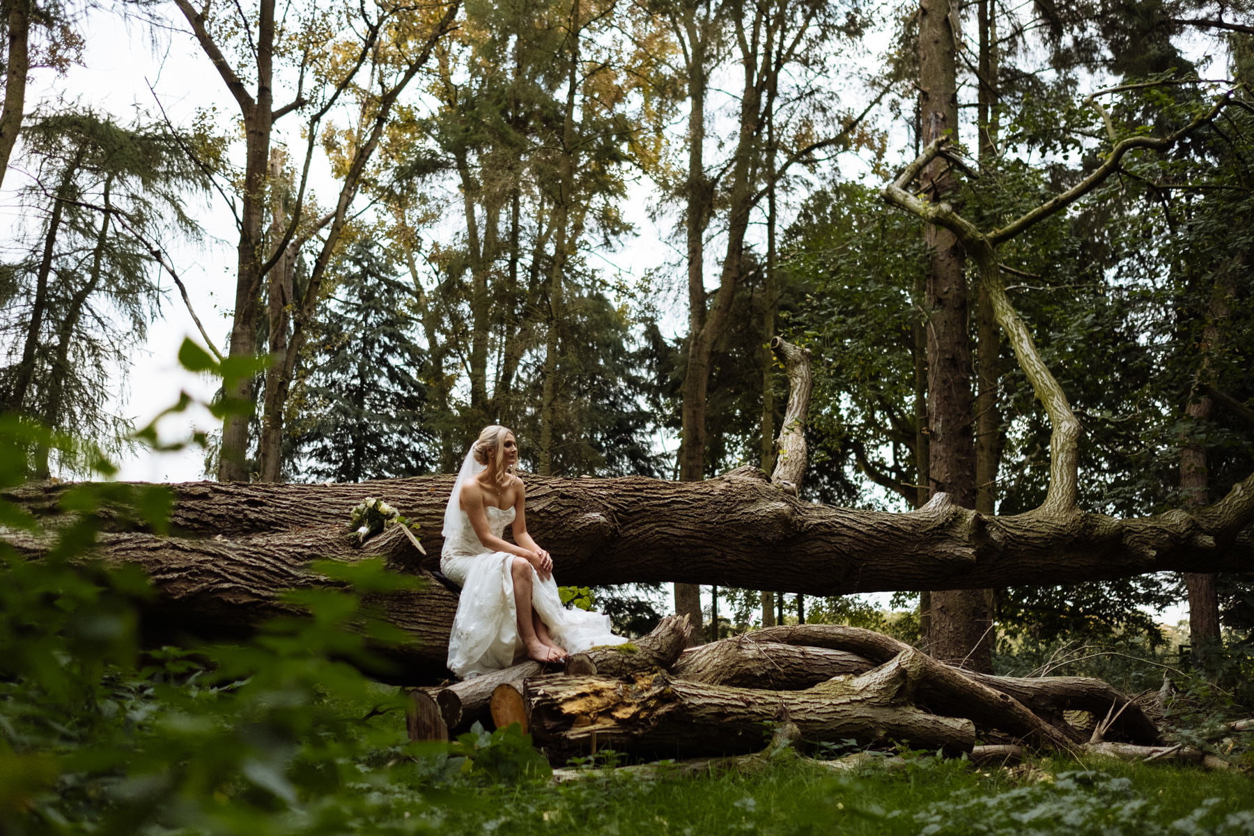 bride in woodland rustic wedding photographer middleton lodge