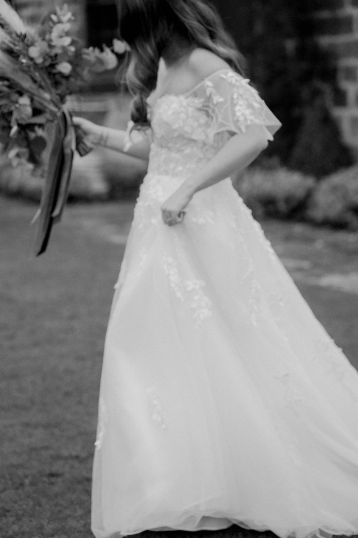 Bride with bouquet. Leeds wedding photographer