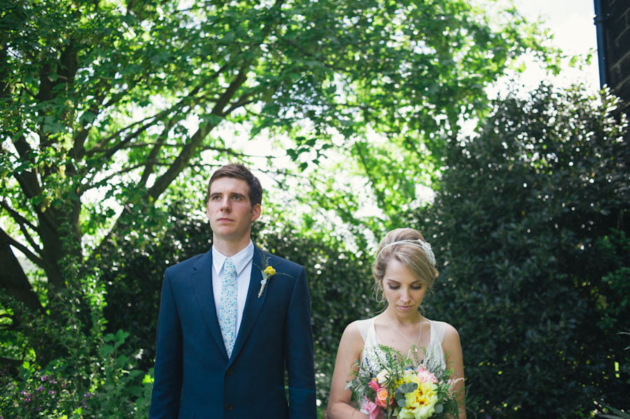 Bride & groom in gardens of East riddlesden Hall, Keighley