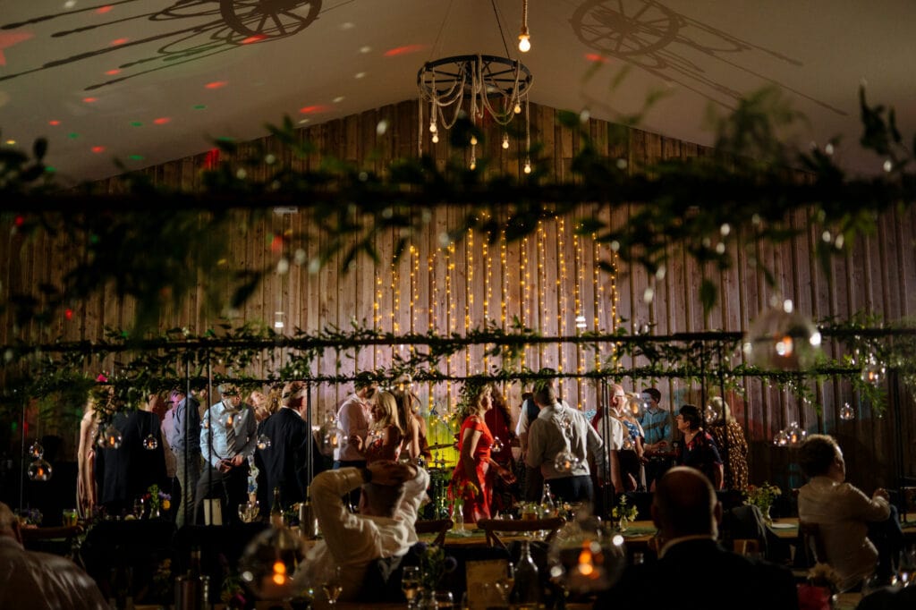 dance floor at lodge farm wedding venue cundall