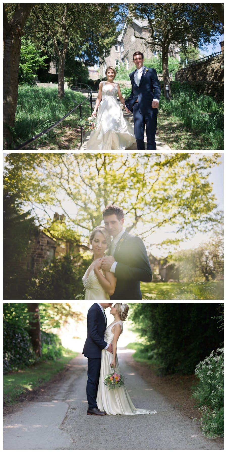 Bride & Groom in gardens at East Riddlesden Hall