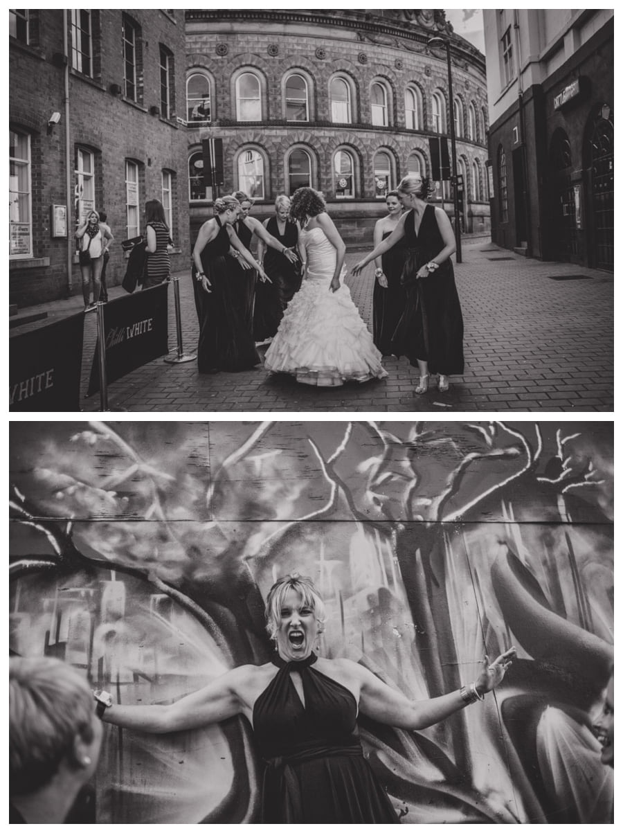 Bride and bridesmaids at Leeds Corn Exchange.