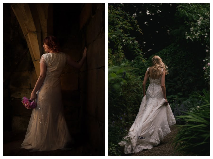 Bride in vintage style dress with pink bouquet