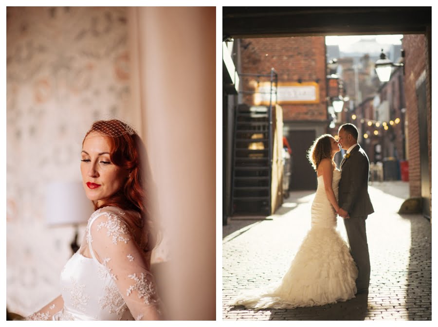 Vintage style bride with red hair at hodsock Priory and bride and groom in Leeds