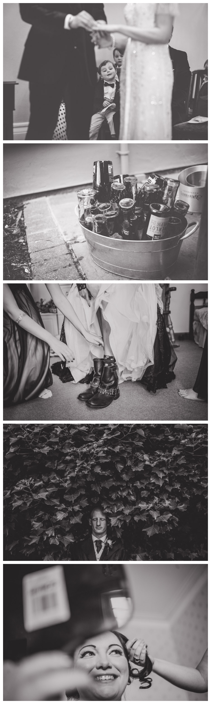 Paigeboy, empties and bride putting on wedding boots