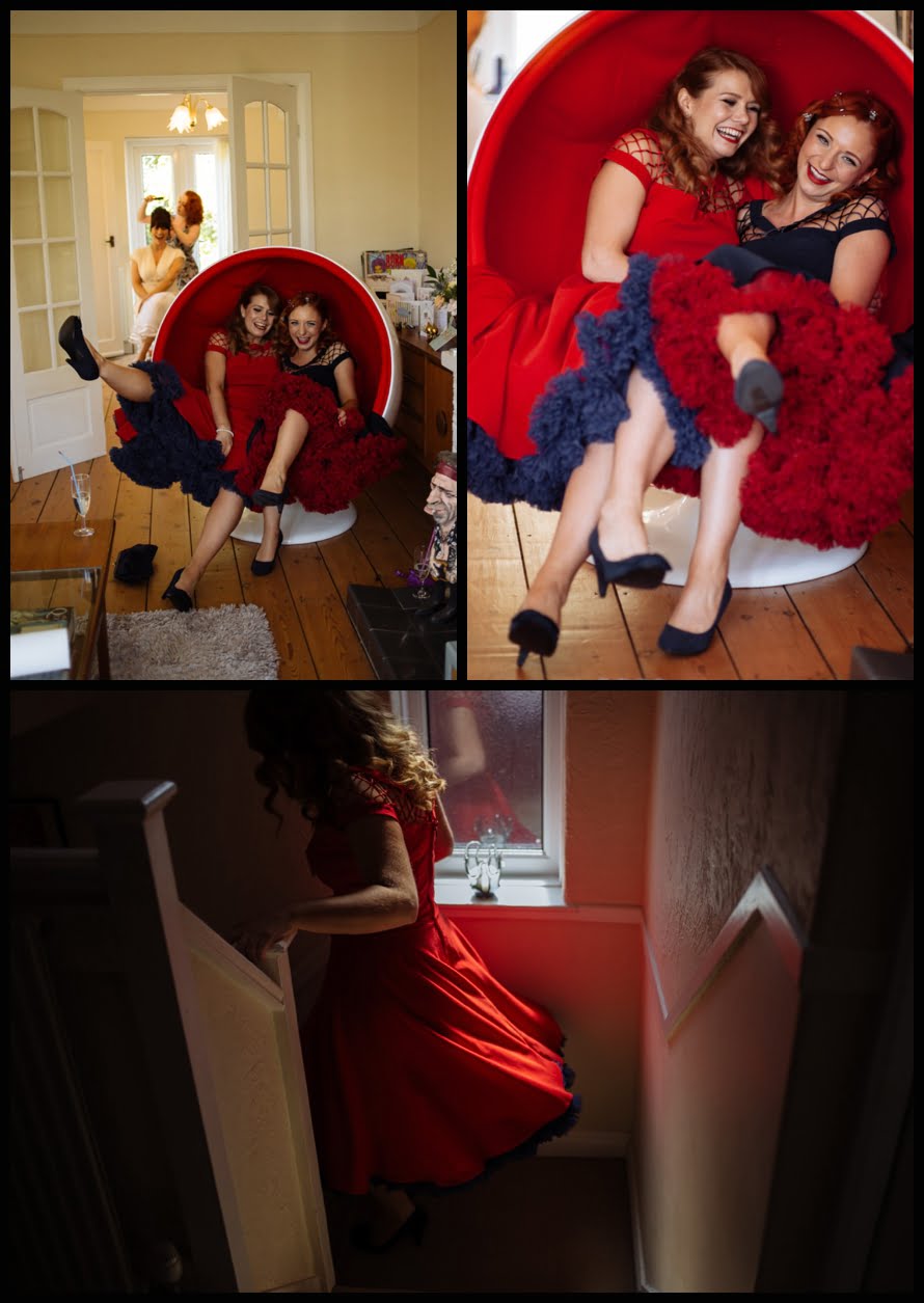 50s, bridesmaids, bubble chair, retro, vintage, photography, wedding