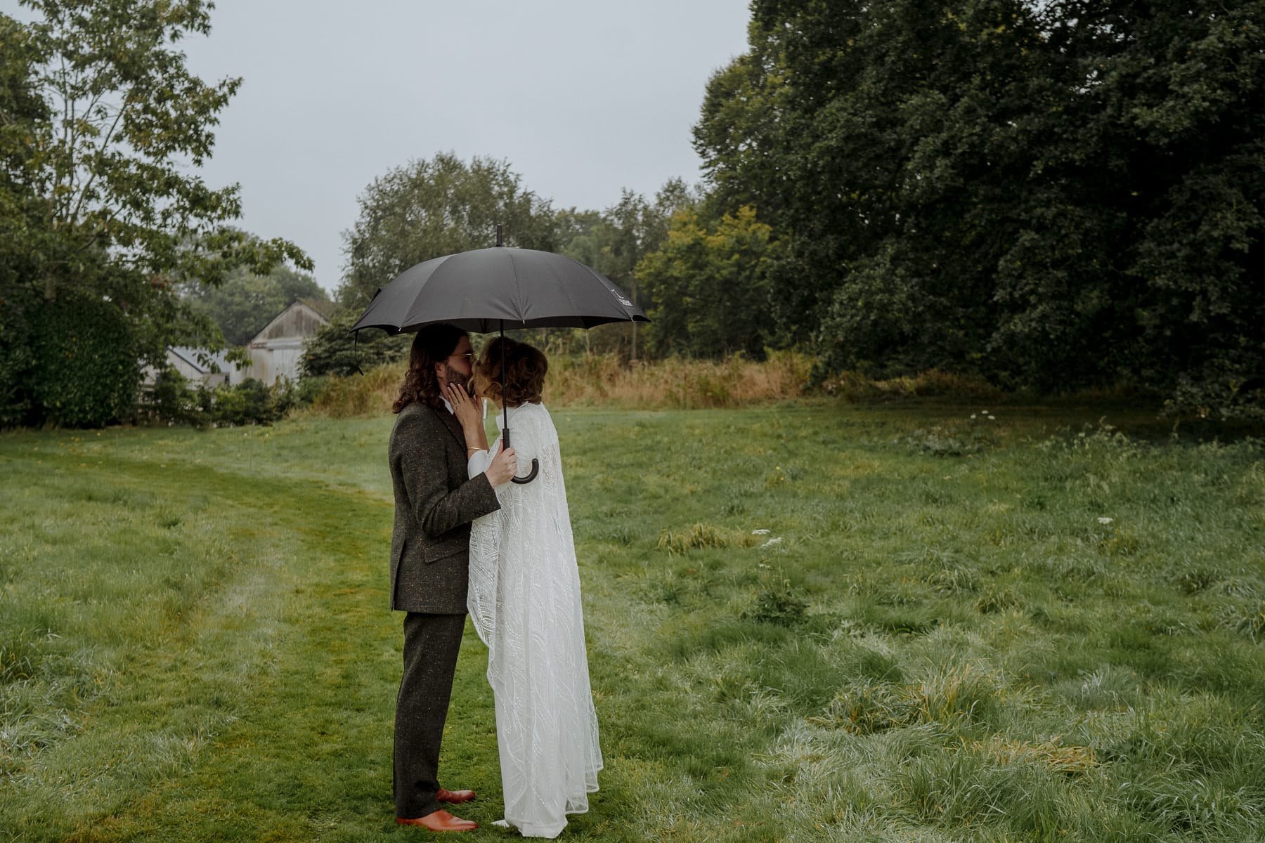 Rain on an overcast wedding day in Wales. 