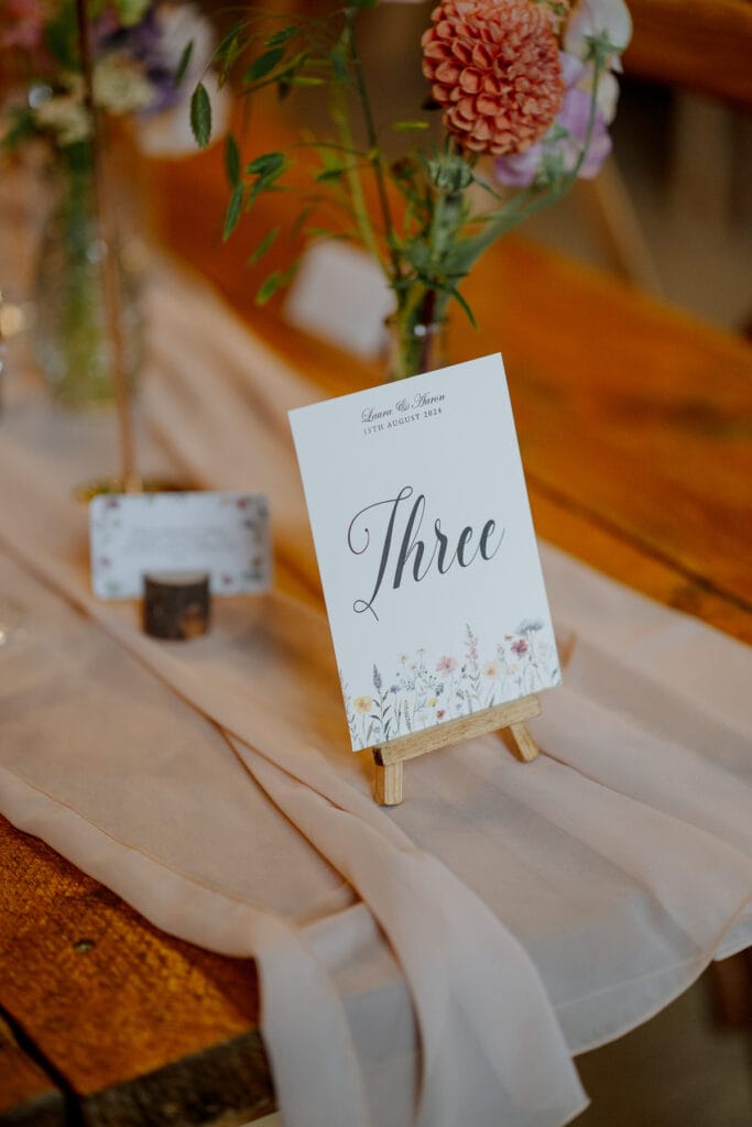 table setting at Lodge farm barn