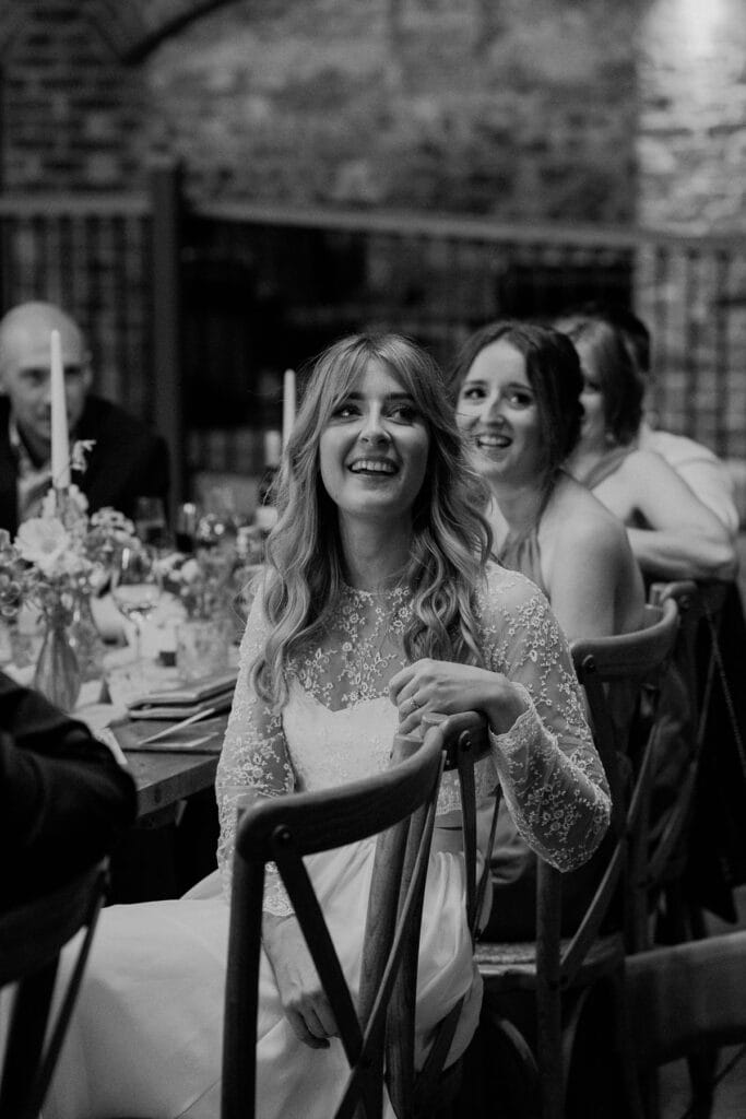 bride during speeches at lodge farm wedding venue cundall