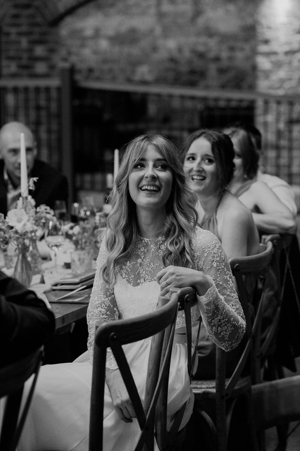 bride during speeches at lodge farm wedding venue cundall
